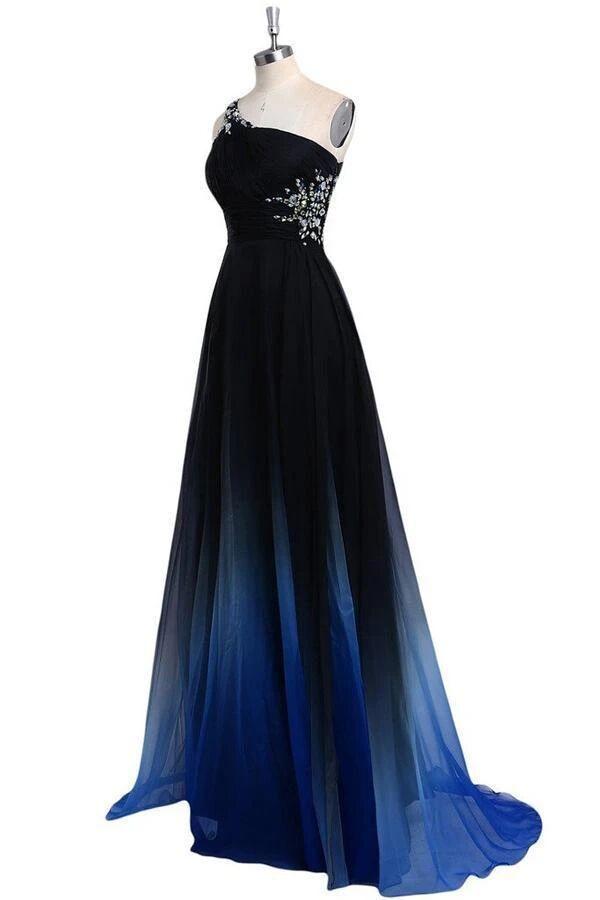 cut out back beading ombre formal gown one shoulder ombre long prom dress dtp178