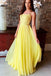 sexy backless evening dress flowy yellow chiffon long prom dress dtp532