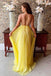 Flowy Yellow Chiffon Long Prom Dress, Sexy Backless Evening Dress