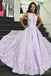 A-Line Bateau Sleeveless Lilac Floral Satin Prom Graduation Dress