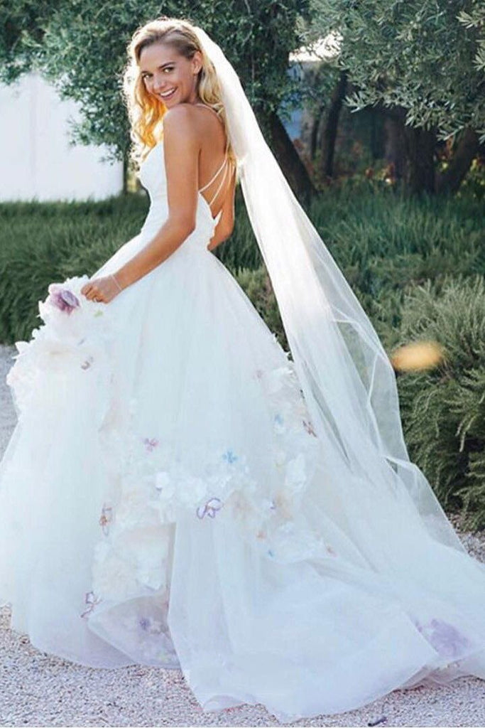 Princess Floral Appliques Bridal Gown Backless Wedding Dress