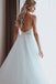 Tulle A Line Beach Bridal Gown, Spaghetti Straps Backless Wedding Dress