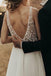 Flowy A-Line V-Neck Tulle Backless Rustic Wedding Dress with Pearls Beading