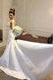 Simple Satin Mermaid Backless Wedding Dresses With Bateau Neckline