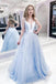 a-line v-neck light blue long prom dress sparkle graduation dress dtp523