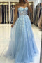 A-line Sweetheart Long Prom Dress with Appliques, Light Blue Graduation Gown