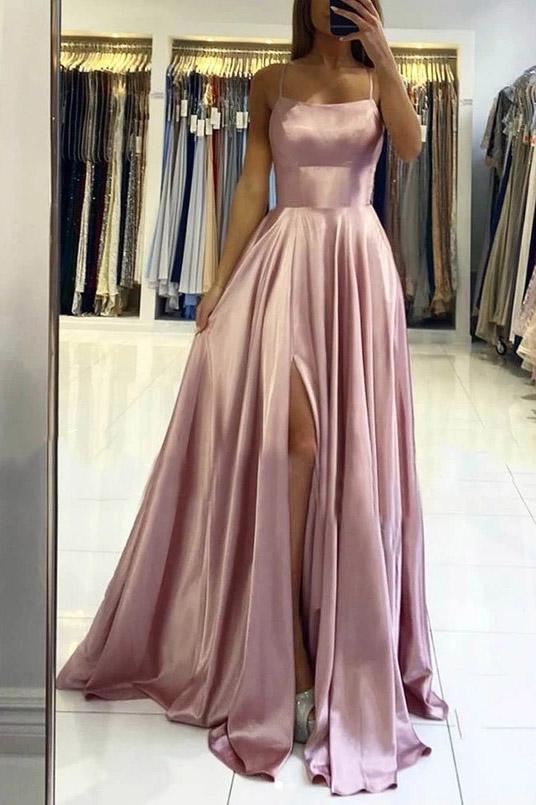 backless long evening dress spaghetti straps simple long prom dress dtp190