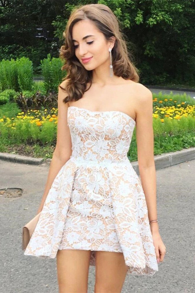 elegant strapless short/mini lace cockatil party dress dth151