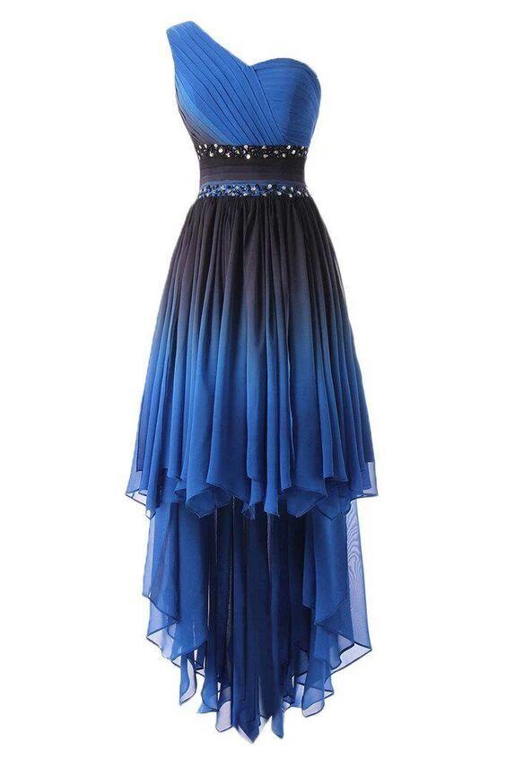 One-Shoulder High Low Blue Ombre Prom Dress With Beading DTP754 DressTok.co.uk One-Shoulder High Low Blue Ombre Prom Dress With Beading DTP754 DressTok.co.uk