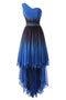 One-Shoulder High Low Blue Ombre Prom Dress With Beading