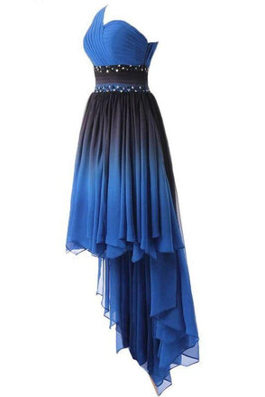 One-Shoulder High Low Blue Ombre Prom Dress With Beading