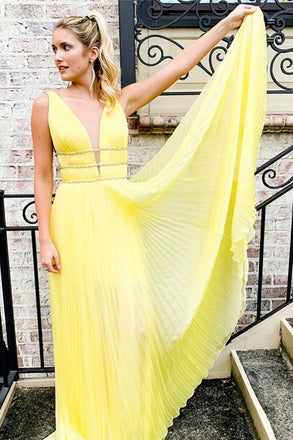 daffodil long prom dress plunging neckline formal dress with beading dtp173