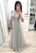 a-line v-neck beading tulle long prom dress with half sleeves dtp164