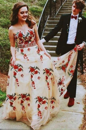 sweetheart embroidered appliques sleeveless long prom dress dtp172