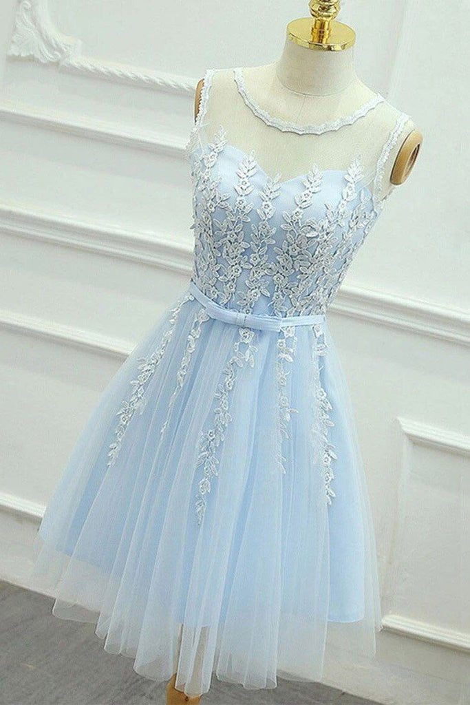 a-line keyhole lace up back tulle homecoming dress with appliques dth158