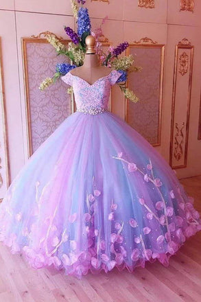 princess quinceanera dress puffy tulle lace ball gown prom dress with appliques dtp884