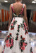 Sexy A-line V-neck Spring Floral Printed Long Prom Dress With Pockets
