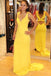 cut-out back evening gown with split simple yellow sheath long prom dress dtp538