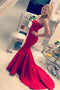 Strapless Trumpet Prom Dress Mermaid Red Satin Evening Dress