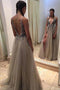 Plunging Neckline Long Prom Dress Sequins Sexy Slit Backless Evening Dress