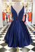 short prom dress a-line dark blue beaded homecoming dress dth141