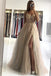 a line v-neck beads sleeveless tulle long prom dress with slit dtp115