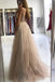 a line v-neck beads sleeveless tulle long prom dress with slit dtp115
