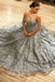 a-line long evening gown gray v-neck tulle lace long prom dress dtp118
