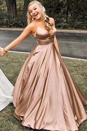 simple v-neck sleeveless evening gowns spaghetti straps a-line long prom dresses dtp919