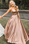 Spaghetti Straps A-line Long Prom Dresses, Simple V-neck Sleeveless Evening Gowns