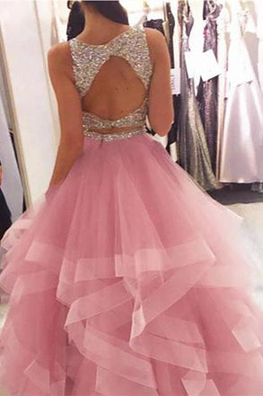 two piece sweet 16 dresses organza ruffles prom dresses with beads crop top dtp146