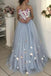 detachable straps sweetheart long prom dress with floral appliques dtp147