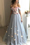 Detachable Straps Sweetheart Long Prom Dress With Floral Appliques