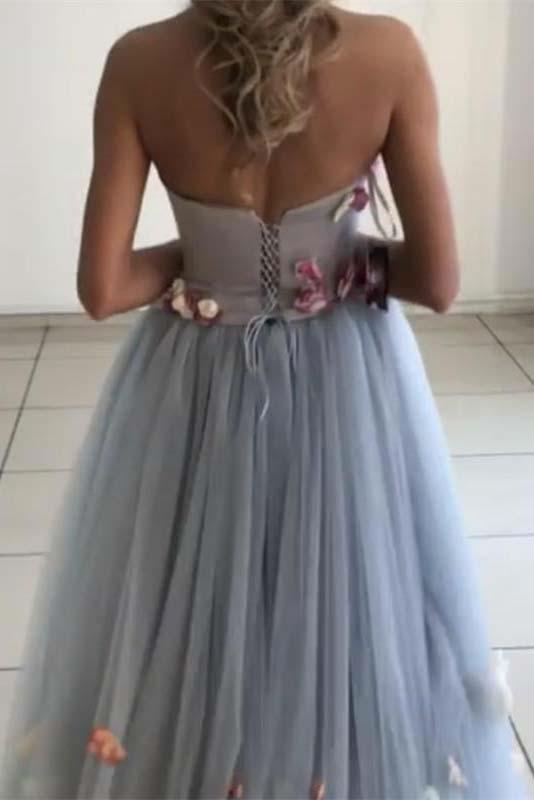 detachable straps sweetheart long prom dress with floral appliques dtp147