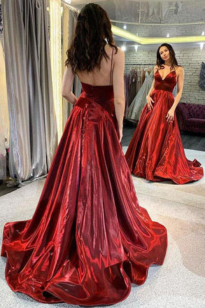 spaghetti straps burgundy prom dress long simple formal gown dtp153