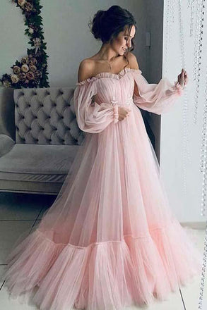 tulle sweetheart a-line prom dresses with long sleeves dtp148