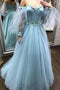 Sweetheart Tulle Long Prom Dress With Detachable Floral Long Sleeves