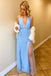split evening gown sky blue floor length prom dress with pearls dtp150