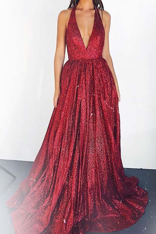 plunging neckline long evening gown sexy backless sequin prom dresses dtp151