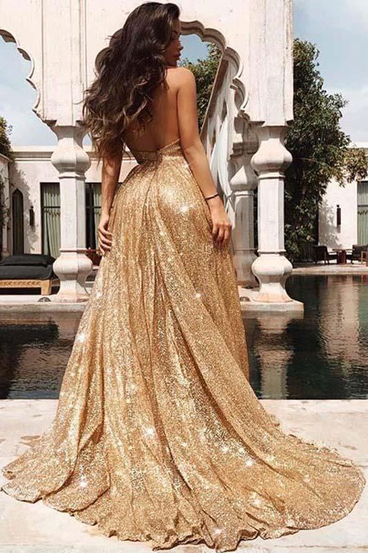 plunging neckline long evening gown sexy backless sequin prom dresses dtp151