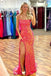 Mermaid Hot Pink Scoop Neck Prom Dress With Split, Lace Up Back Long Evening Dress