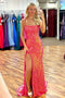 Mermaid Hot Pink Scoop Neck Prom Dress With Split, Lace Up Back Long Evening Dress