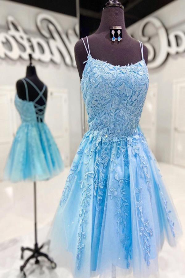 Lace Applique A-line Homecoming Dress Short Prom Dress