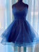Sparkly Navy Blue Homecoming Dress, V-neck Short Prom Dress