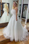 White Sequin Tulle Strapless A-Line Prom Gown, Princess Long Wedding Dresses