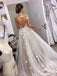 Sweet A-line V Neck Open Back Tulle Ivory Wedding Dresses with Appliques