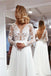 Simple A Line Sheer Neck White Lace Long Sleeves Beach Wedding Dresses dtw32