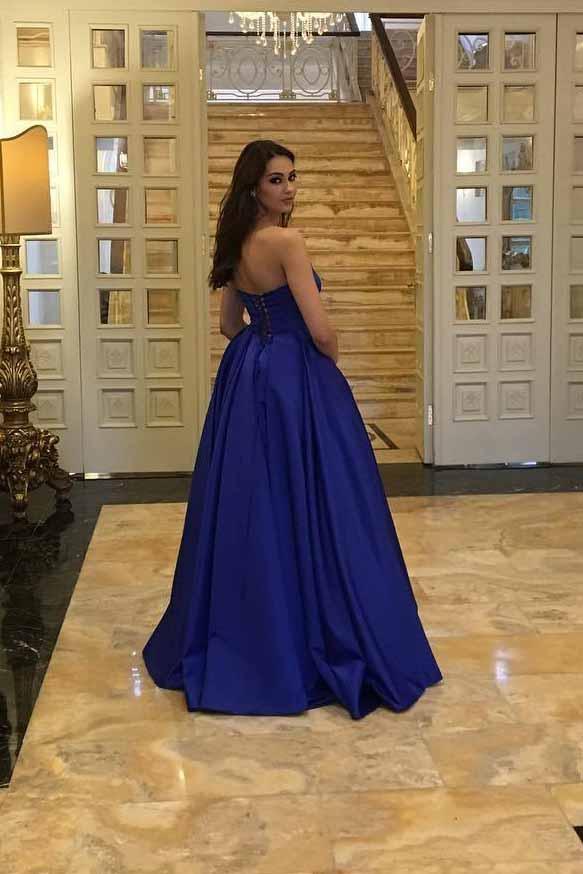Royal Blue Strapless Puffy Prom Dresses Satin Elegant Formal Gown DTP712 DressTok.co.uk Royal Blue Strapless Puffy Prom Dresses Satin Elegant Formal Gown DTP712 DressTok.co.uk