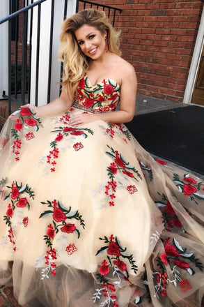 sweetheart embroidered appliques sleeveless long prom dress dtp172