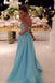 Ice Blue Strapless Prom Dresses Satin Long Evening Dresses with Waist Bow